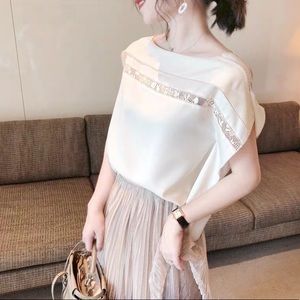 unique Design Beige Lace Boat Collar Blouse Joie